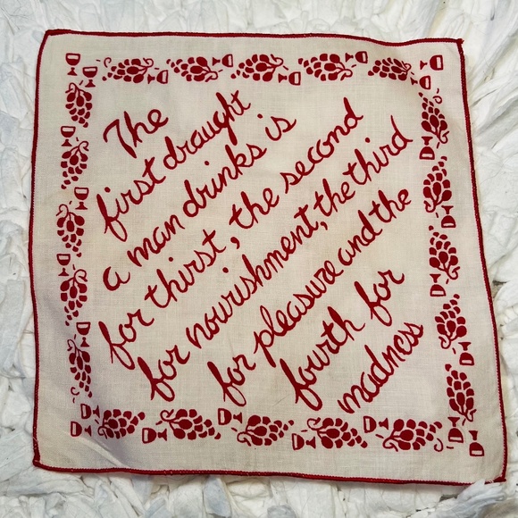 1950's Vintage Cocktail Napkins Cream/Red Embroidered 6 Quotes Hostess Gift - Picture 4 of 10